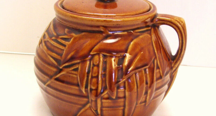 Antique Pottery Bean Pot Raised Relief Pattern Made in USA