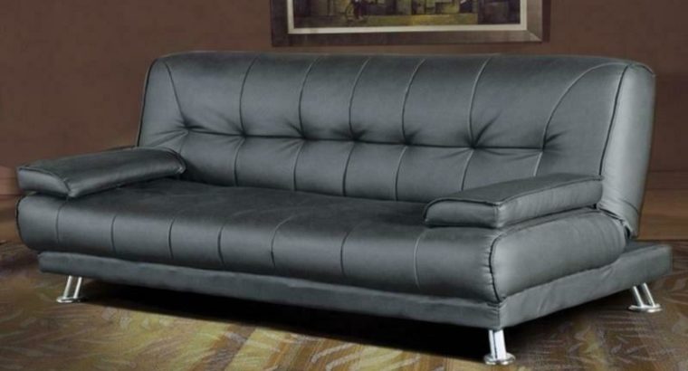 Leather Sofa Bed with Chrome Legs – Grey Grey