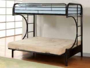 Futon Bunk Bed – Twin over Double with Metal – Black | White | Grey Black