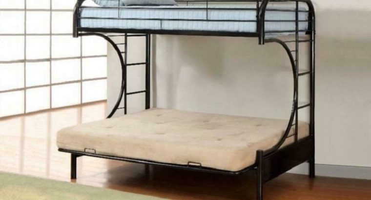 Futon Bunk Bed – Twin over Double with Metal – Black | White | Grey Black
