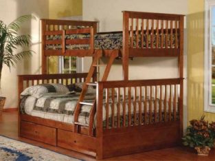 Bunk Bed – Twin over Double Mission Style with or without Drawers Solid Wood – Walnut Walnut / With Drawers