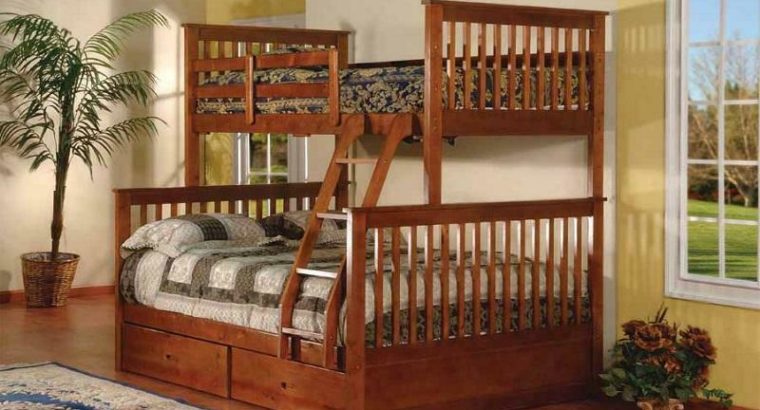 Bunk Bed – Twin over Double Mission Style with or without Drawers Solid Wood – Walnut Walnut / With Drawers