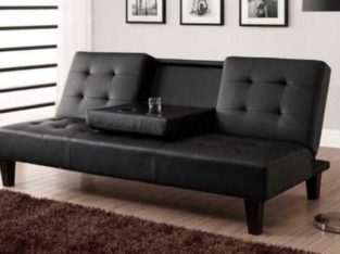 Leather Sofa Bed with Cup Holder – Black Black