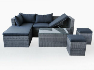 Texas Patio Lounging Sectional with Glass Table and Ottomans