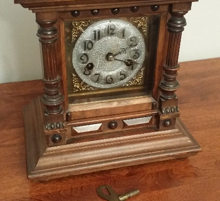 Antique Walnut H.A.C. 14 day Strike Mantle Clock