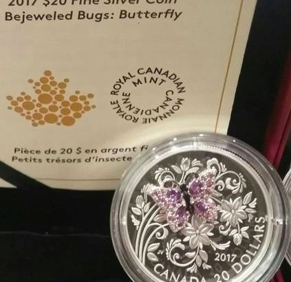 2017 Butterfly Bejeweled Bugs $20 1OZ Pure Silver Proof Coin