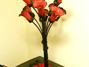 Antique Art Nouveau figural Red Tulip Lamp 11 Hand Blown Shades