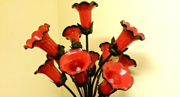 Antique Art Nouveau figural Red Tulip Lamp 11 Hand Blown Shades
