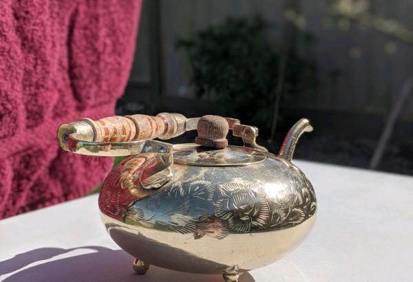 Vintage engraved brass tea pot