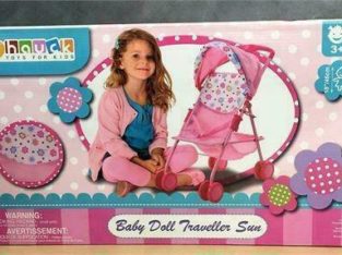 New, Baby Doll Stroller Pink Flowers Hood Preschool Girls Pretend Play Ages 3+