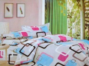Todd Linen Square Geometric 3 Pcs Queen Set 1 Duvet Cover + 2 Pillow Case Bedding Set