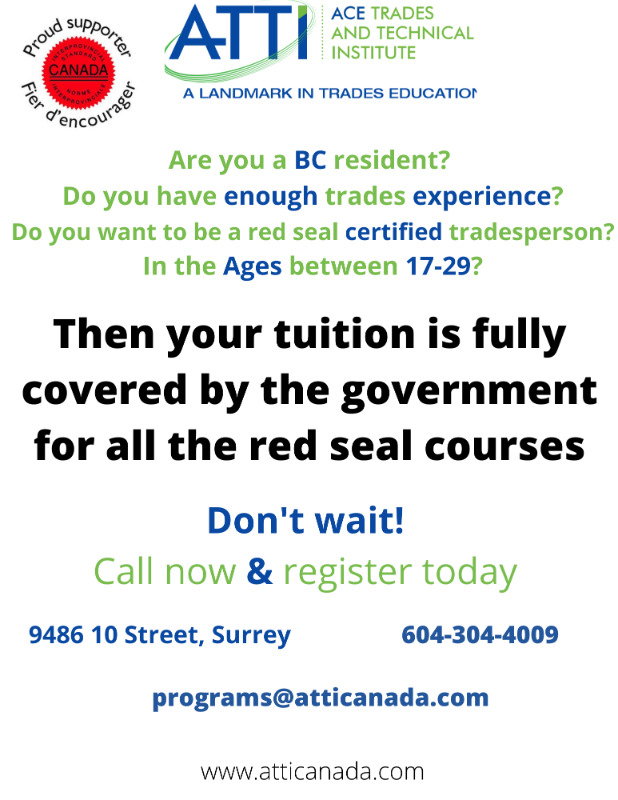 Free Funded Red Seal Courses for BC Residents