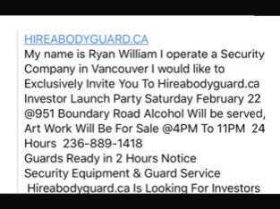 My name is Ryan William I operate a Security Company in Vancouve