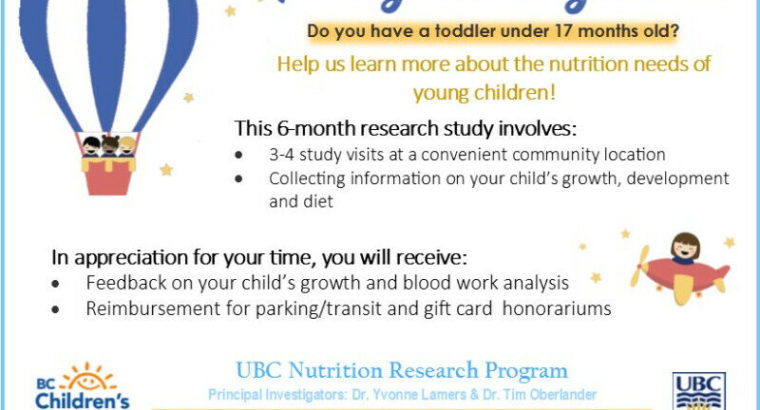 UBC Toddler Nutrition Research- Surrey Participants wanted!