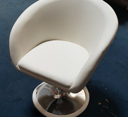 White hydraulic Swivel Tube Chair / Barrel Chair – 2 available