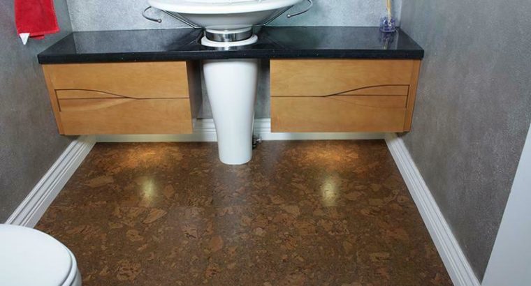 Cork tiles are perfect for the bathroom, 100% Water Proof, soft, warm, comfortable, durable, resilient