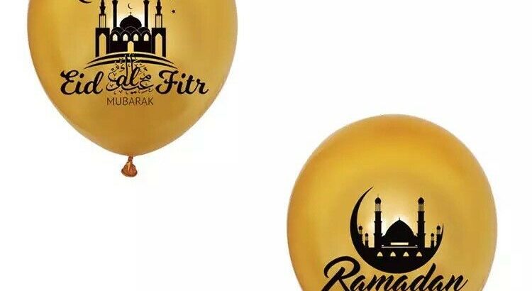 Eid decorations with banner and balloons