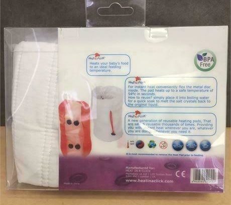 NEW, Reusable Heat in a Click Baby Bottle Warmer Pouch Included