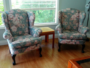 Set of 2 (Two) Green Floral Armchairs