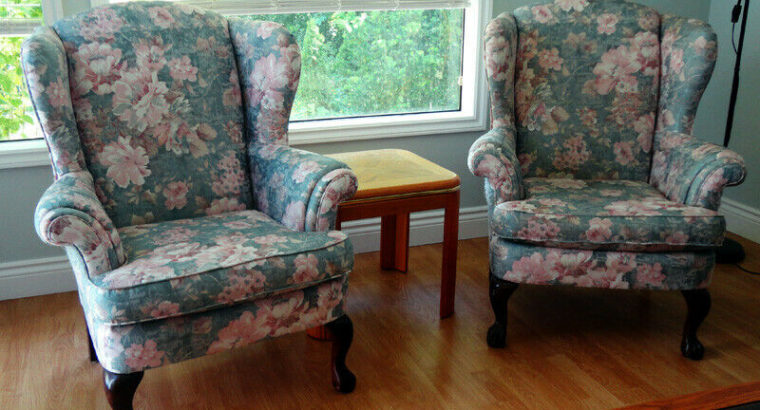 Set of 2 (Two) Green Floral Armchairs