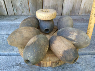 Rare Antique/Vintage Lot of 7 Wood Seine Floats Used on the West