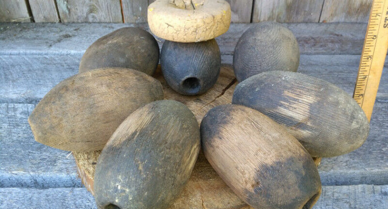 Rare Antique/Vintage Lot of 7 Wood Seine Floats Used on the West