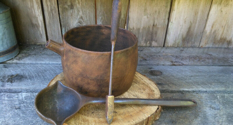 Antique Swain Cast Iron 8 Pint Melting Pot With Cast Iron Lead S