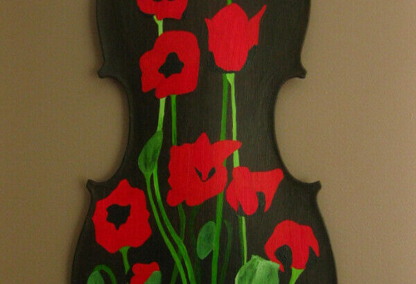 Poppy painting on cello back