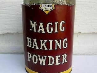 Vintage Scarce paper label “MAGIC BAKING POWDER 2 1/2 LBS” Tin