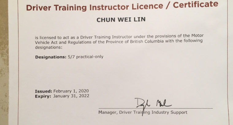 Driving lessons from ICBC licensed driving school instructor