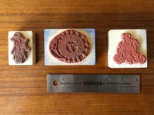 3 Rubber Stamps – Sun Moon – A Monogram – Lily Iris Flower