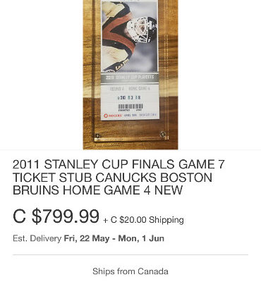 2011 Stanley cup CANUCKS TICKET STUB