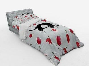East Urban Home Modern Kitty Sleeping Surrounded By Tulips Cat Animal Pet Creature Print Duvet Cover Set