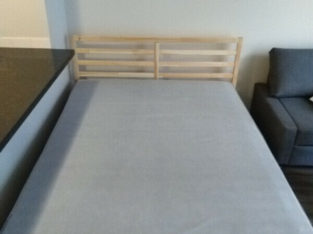 Ikea Queen Tarva frame and Haugesund mattress – Like new