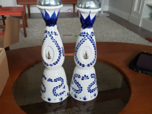 2 clase azul tequila bottles ready to be turned into lamps