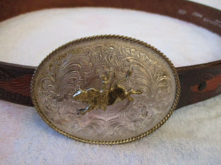 Size 40 Mens Leather Belt with Buckle Rodeo Bull Themed