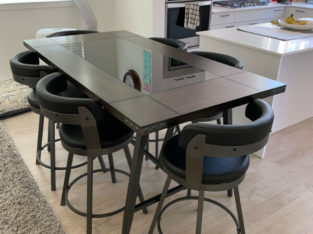 High bar top table, 6 barstool swivel chairs, for sale!