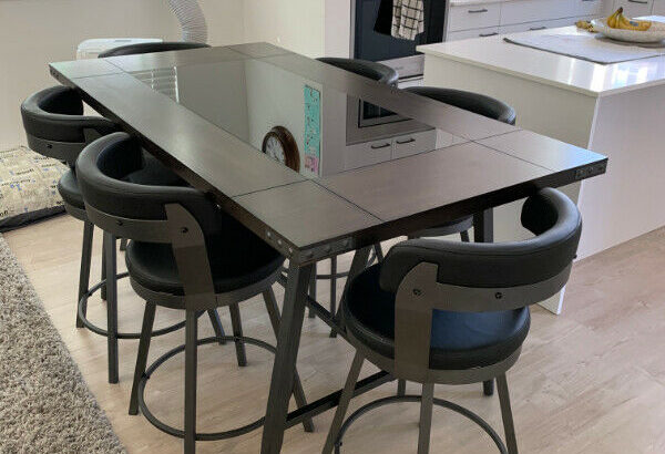 High bar top table, 6 barstool swivel chairs, for sale!