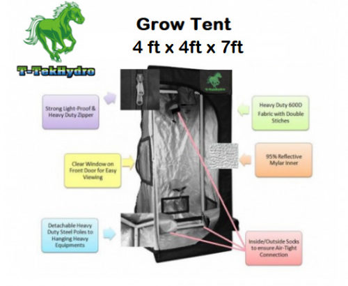 T-TekHydro GROW TENT 4ft x 4ft x 7ft