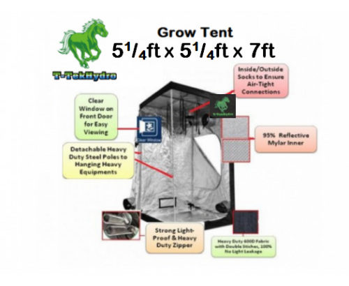 T-TekHydro GROW TENT 5 1/4ft x 5 1/4ft x 7ft