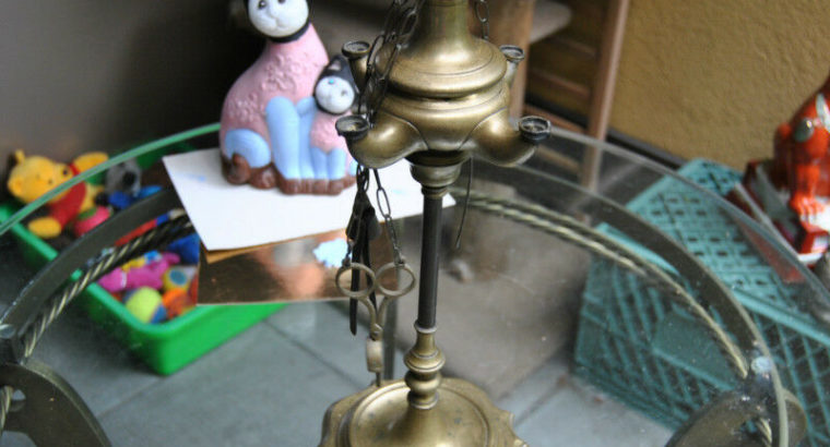 Old Antique Brass 4 Wick Whale Oil Lamp with Tools