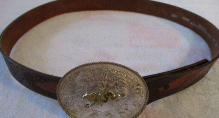 Size 40 Mens Leather Belt with Buckle Rodeo Bull Themed