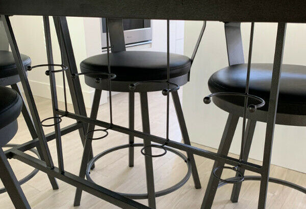 High bar top table, 6 barstool swivel chairs, for sale!