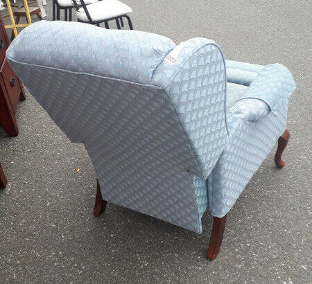 Blue Queen Anne Wing Back Chair with Flip Out