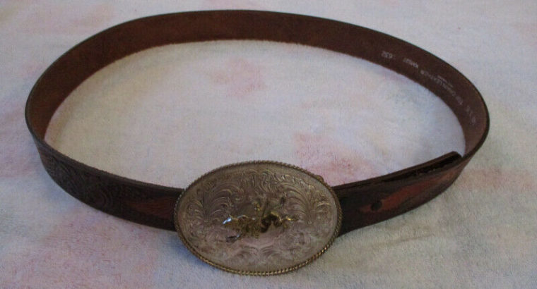 Size 40 Mens Leather Belt with Buckle Rodeo Bull Themed