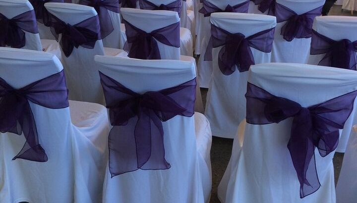 Chair covers, back drops, linens, vases, rose balls and more