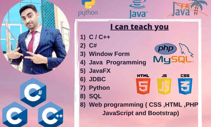 Tutor java, python, cpp,c sharp, javafx, windows form, and web