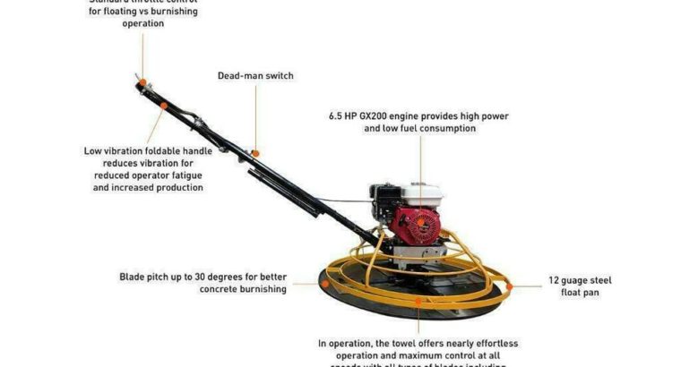 HOC – 24 36 INCH POWER TROWEL GX200 6.5 HP + FREE BLADES + FLOAT PAN + 1 YEAR WARRANTY + FREE SHIPPING CANADA WIDE