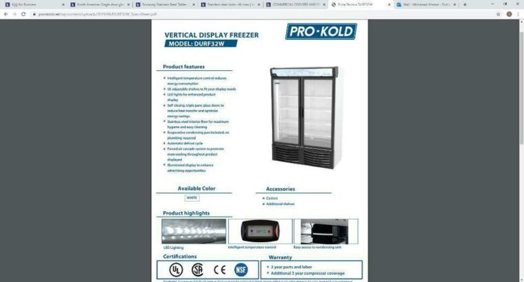 North American Two Door Glass Display Freezer DURF 32 W