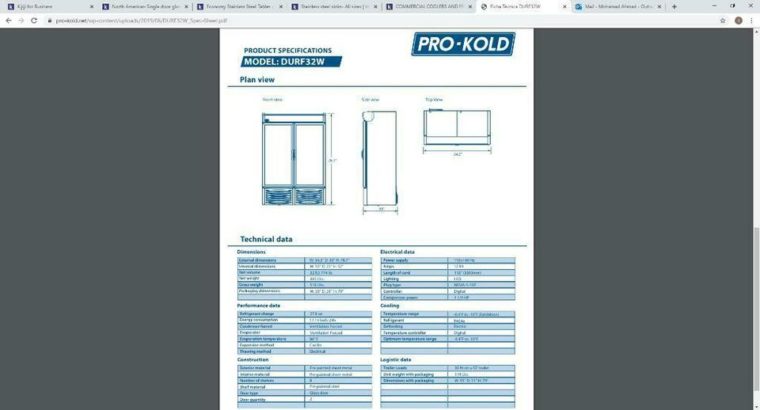 North American Two Door Glass Display Freezer DURF 32 W